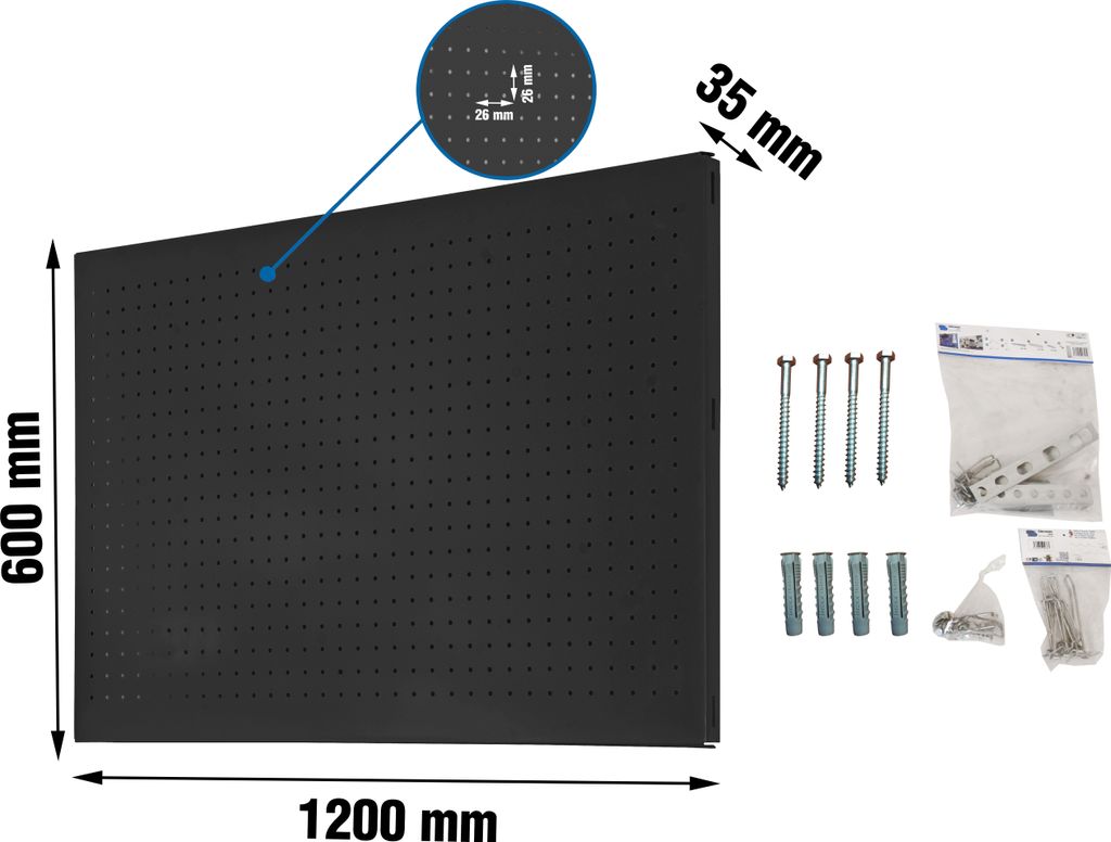 Metallplatte für Werkzeuge PANELCLICK 1200x600 ANTRACITE + 22 HAKEN + 8 ZUBEHÖR
