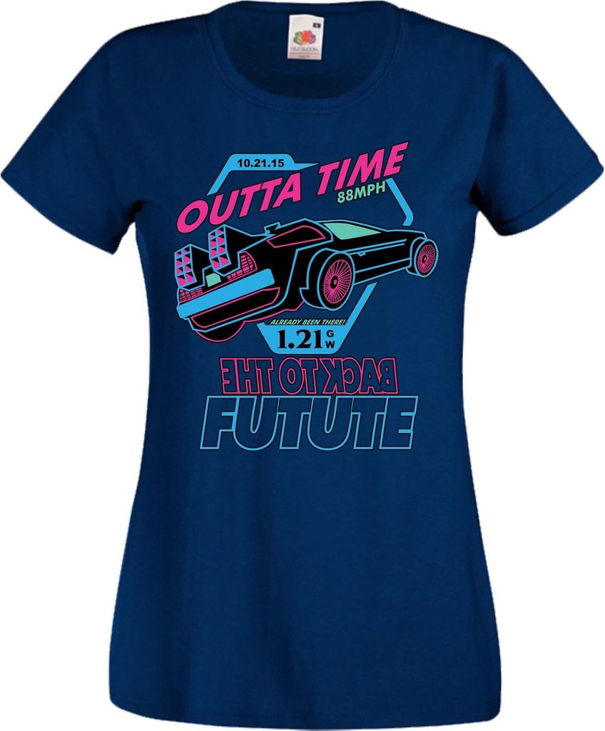 Damen T-Shirt Anime Manga Back To The Future, Lady 2XL / Dunkelblau