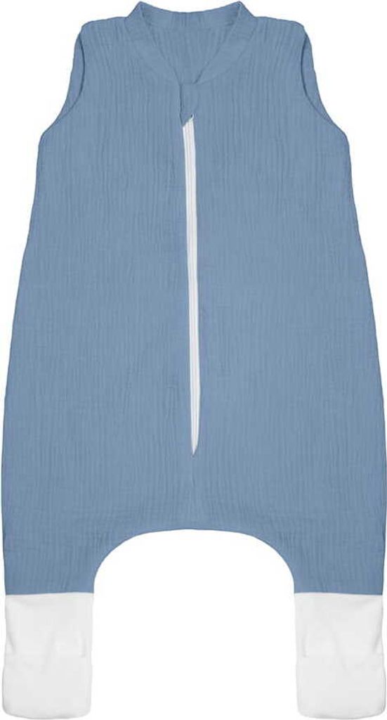 DOLCE SONNO Musselin Babyschlafsack mit Beinen und Sockenfunktion - 1 TOG - Baby Schlafsack mit Füßen - 100% Baumwolle – Jeans – Größe XS