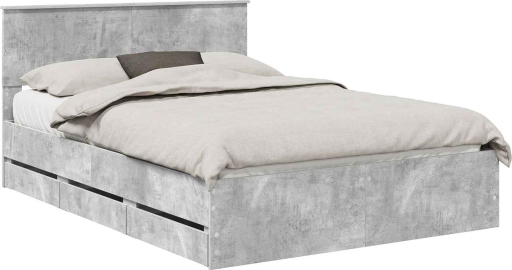 Bettrahmen mit Kopfteil Beton Grau 135 x 190 cm Ingenieurs Holz