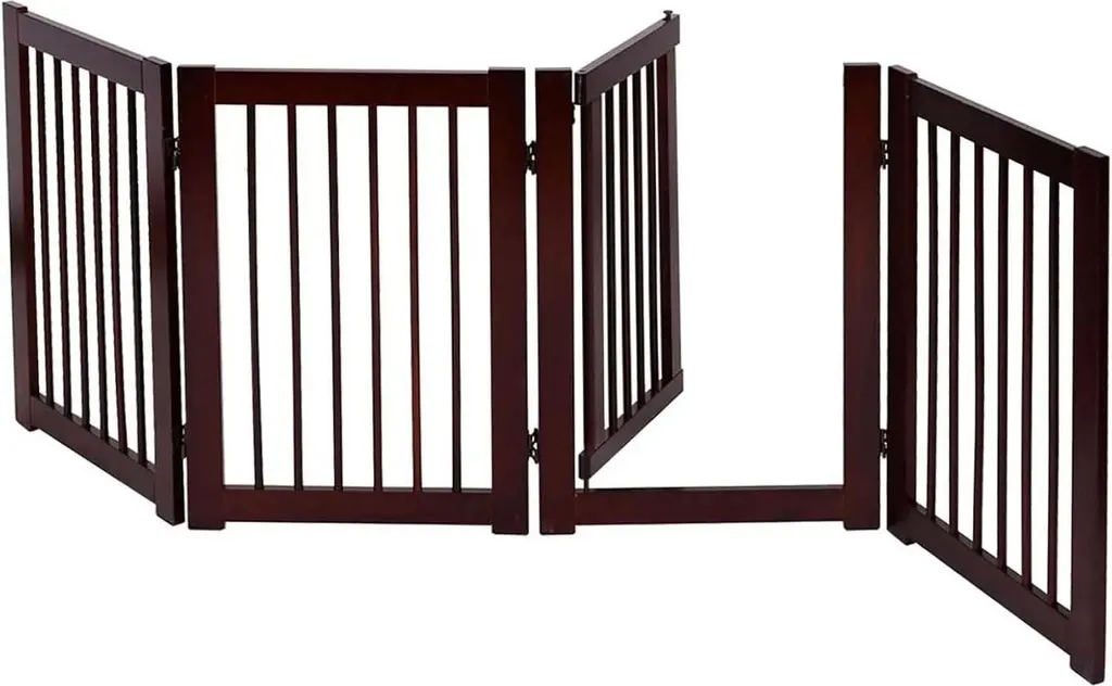 Barrière pliante pour animaux en bois marron - Largeur XXL 203 cm