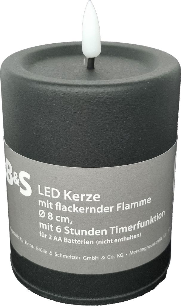 Schwarze LED Kerze Metall Matt Timer H 10 x Ø 8 cm