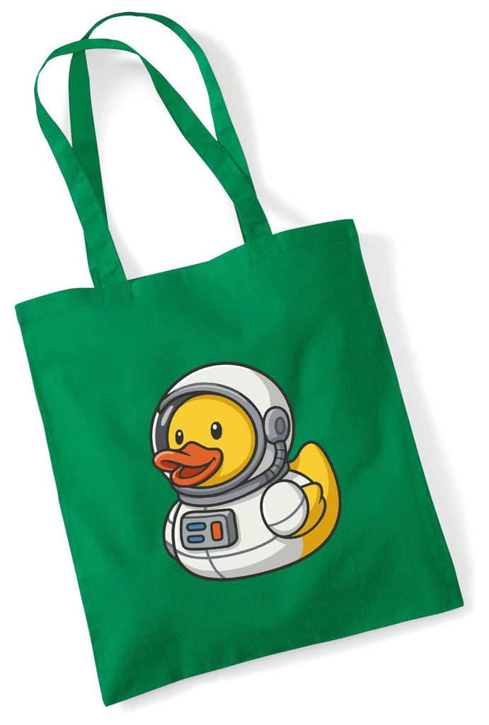 Huuraa Jutebeutel Quietscheente Astronaut Gummiente Raumfahrer 10 Liter Kelly Green Baumwolle Tasche Geschenkidee