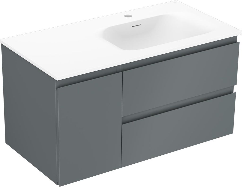 Mexen Orio Badezimmer-Unterschrank 90 cm mit Waschbecken Vela, 2 Schubladen, weiß glänzend - 91A10-09047-2-BFF00-W23M00