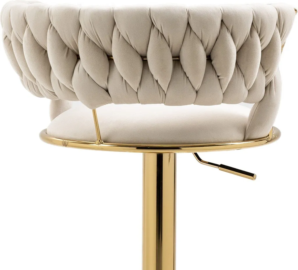 Tabouret bar confortable velours ivoire : assise stable et réglable - 6