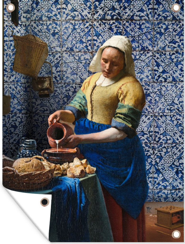 MuchoWow 30x40 cm Outdoor-Poster Gartendeko Sichtschutz Garten Poster für den Garten Milchmädchen - Delfter Blau - Vermeer - Gemälde - Alte Me...