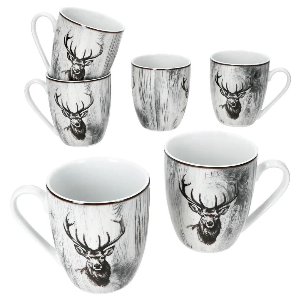 Set 6 Tazze da Colazione Alois Cervo 350ml | Porcellana Pregiata