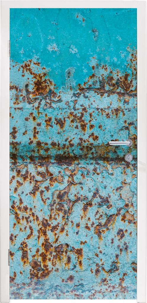 MuchoWow Türtapete Selbstklebende Türfolie Rost - Blau - Metall 90x205 cm Türposter Türaufkleber Klebefolie Türklebefolie - Türaufklebern