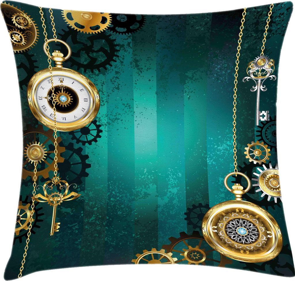 ABAKUHAUS industriell Kissenbezug, Antike Artikel Uhren Schlüssel und Ketten mit Steampunk Einflüsse Illustration, 45 x 45 cm, Mehrfarbig