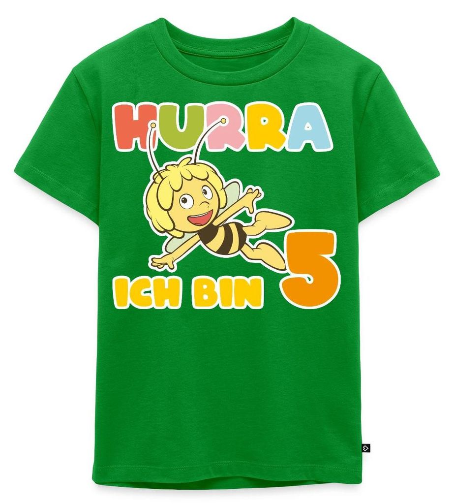 Spreadshirt Biene Maja Hurra Ich bin 5 Fünfter Geburtstag Kinder Premium T-Shirt, 122/128 (6 Jahre), Grün