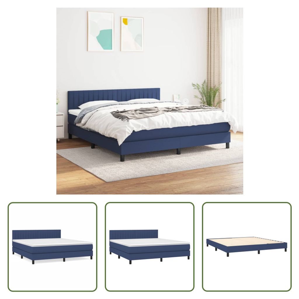 The Living Store Boxspringbett mit Matratze Blau 160x200 cm Stoff