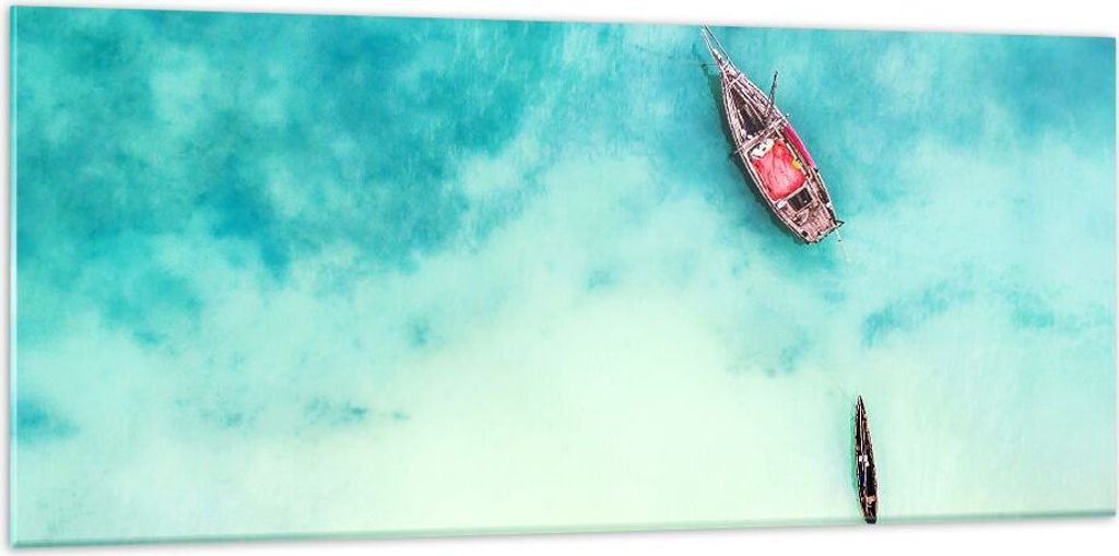 Bilder auf glas - Insel Boot Schiff Ozean - 120x50cm - Glasbilder - Wandbilder - Kunstdruck - zum Aufhängen bereit - Wanddekoration aus Glas - Gla...
