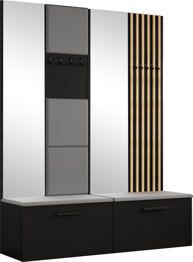 Masseno Garderobe-Set MODULO 161,2/204/40 cm Modern Garderobenschrank Schwarz