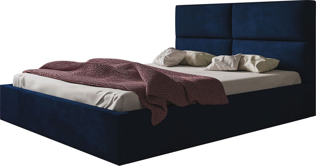 Polsterbett LIZBONA SLIM mit Lattenrost aus Metall und Bettkasten 160x200 cm Blau, Velourestoff ohne Matratze
