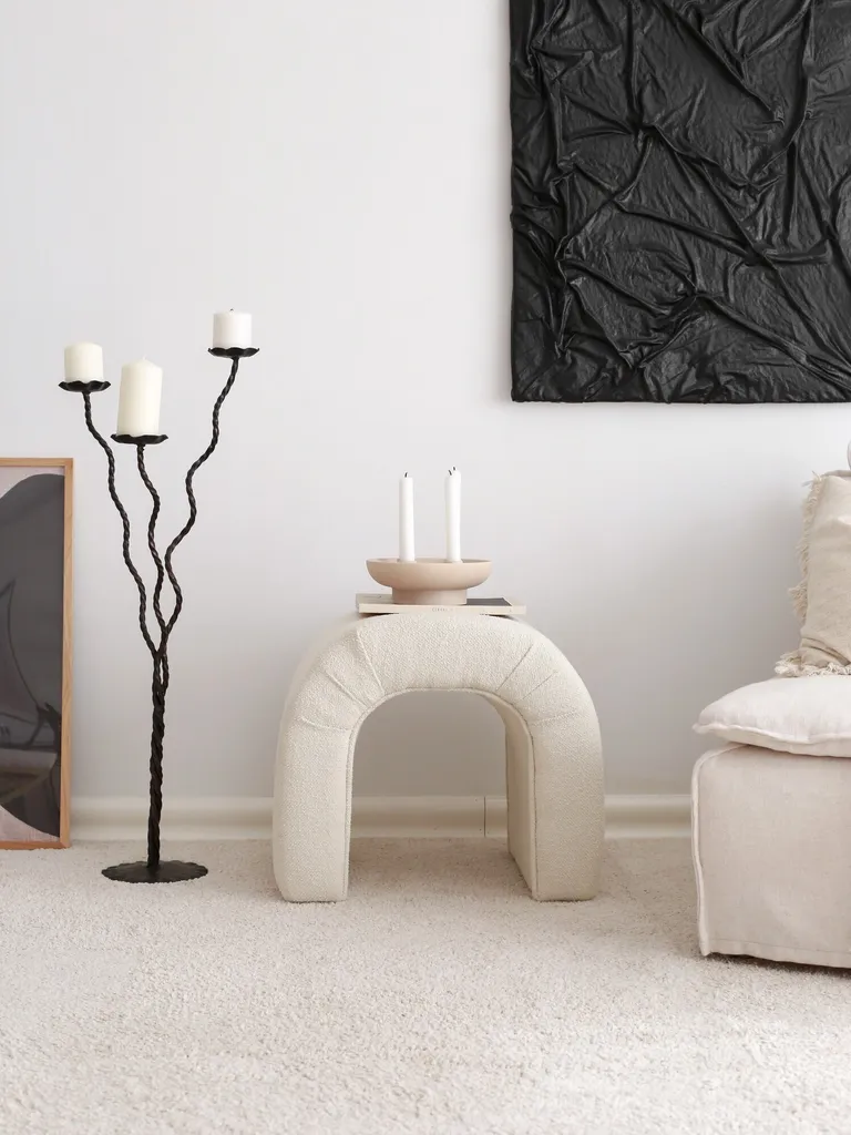 Pouf Hanah Home Nu Teddy Cream en Polyester 51x46x45 cm - Design Chic