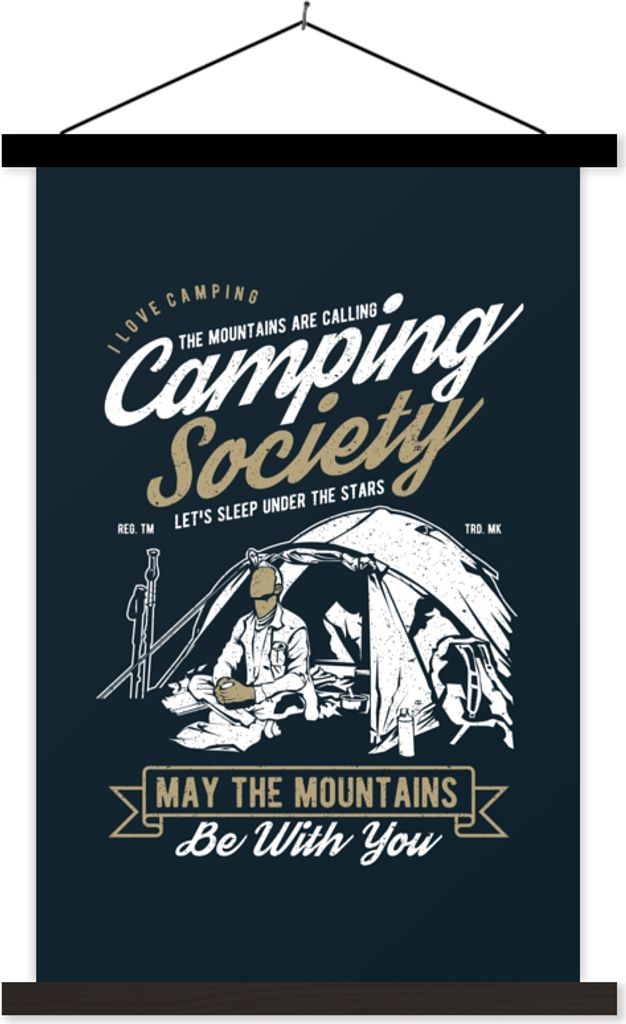 MuchoWow Textilposter Camping - Zelt - Sprichwörter - Vintage 120x180 cm mit schwarzem Rahmen - Fotos