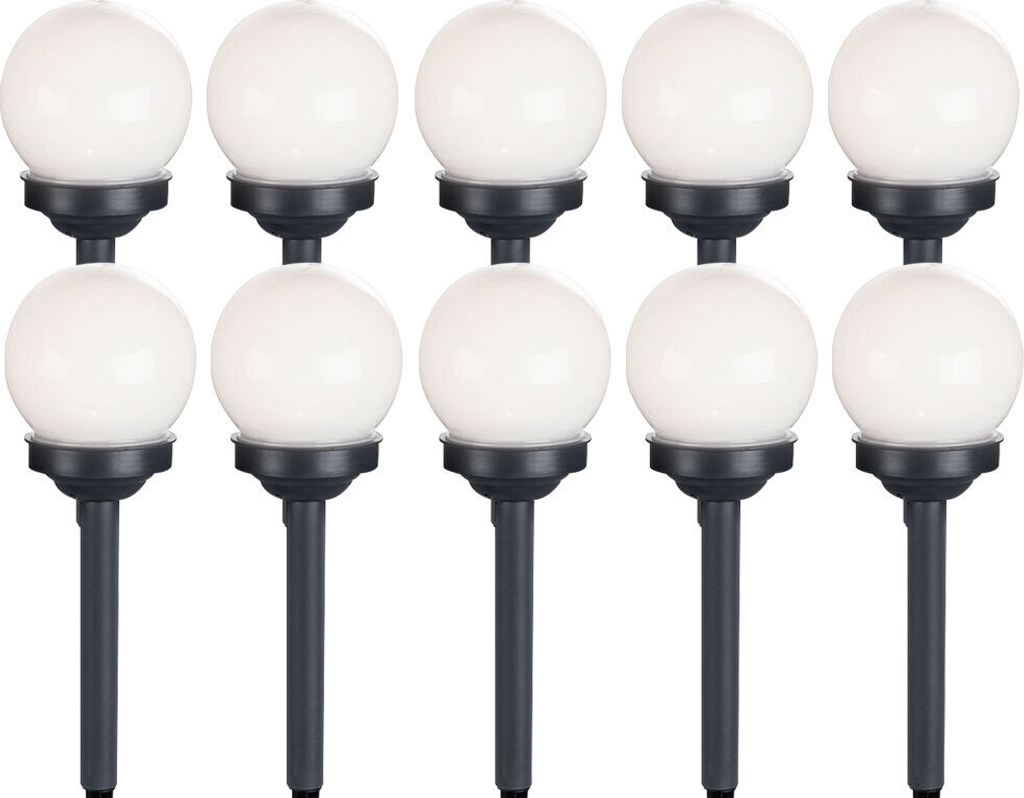 A set of 10 white LED solar garden lights with gray stakes, arranged in two rows against a white background.