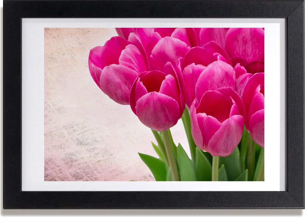 Bild 30x20 MDF-Rahmen, Wandkunst rosa Tulpen