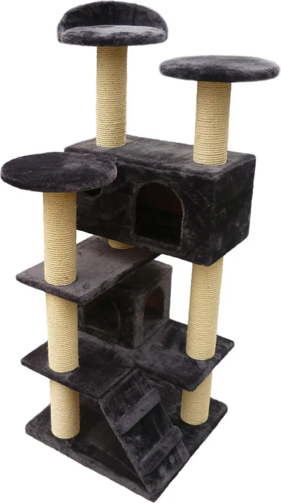 Arbre à chat Duvo+ New York robuste en sisal naturel et peluche grise