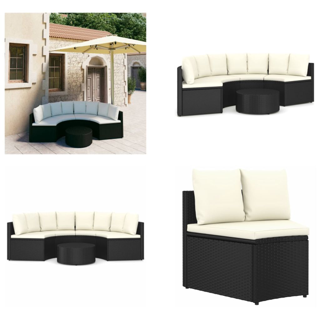 vidaXL 5 tlg. Garten Sofagarnitur mit Auflagen Poly Rattan Schwarz - Garten-Lounge-Set - Garten-Lounge-Sets - Gartenmöbel - Gartenmöbel-Set