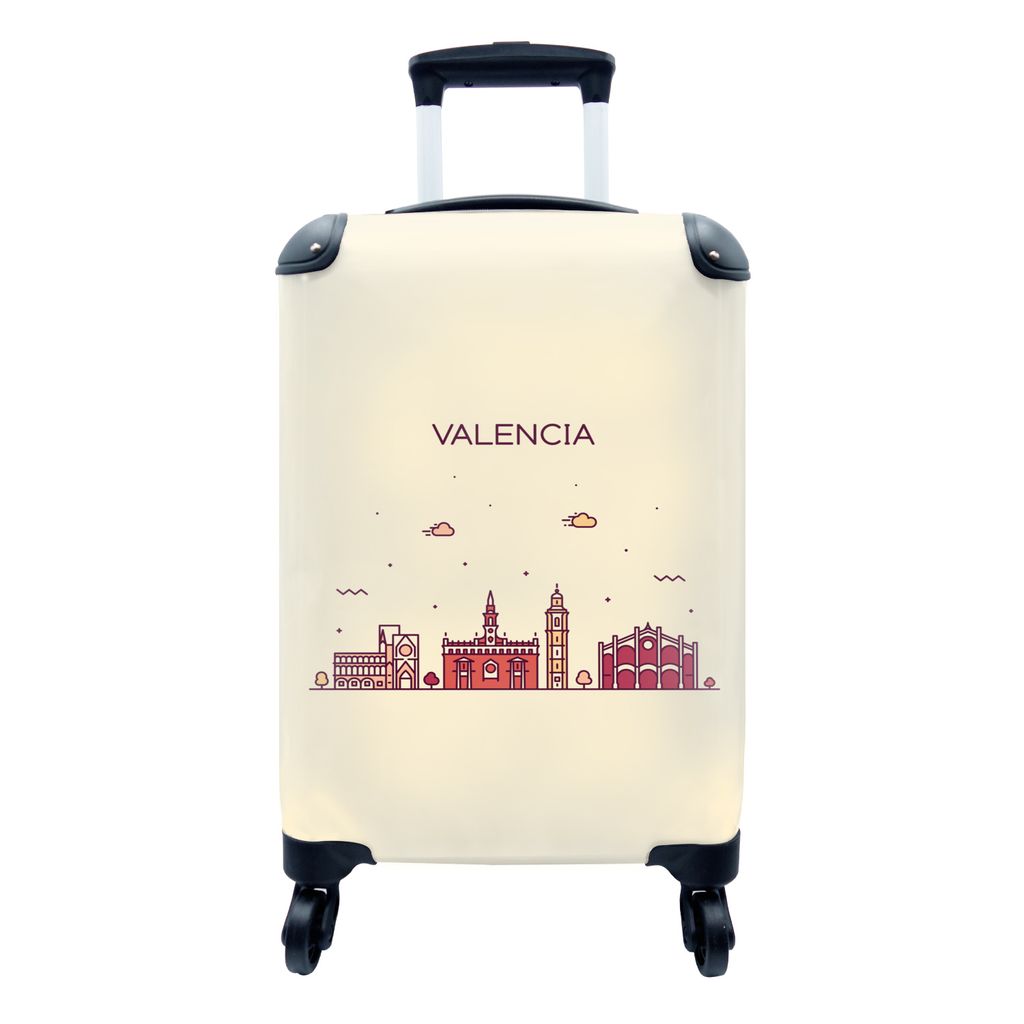 MuchoWow Koffer Handgepäck Trolley Rollkoffer Kleine Reisekoffer mit 4 Rollen - Valencia - Spanien - Skyline - Cabin Size < 55x40x23 cm & 55x40x...