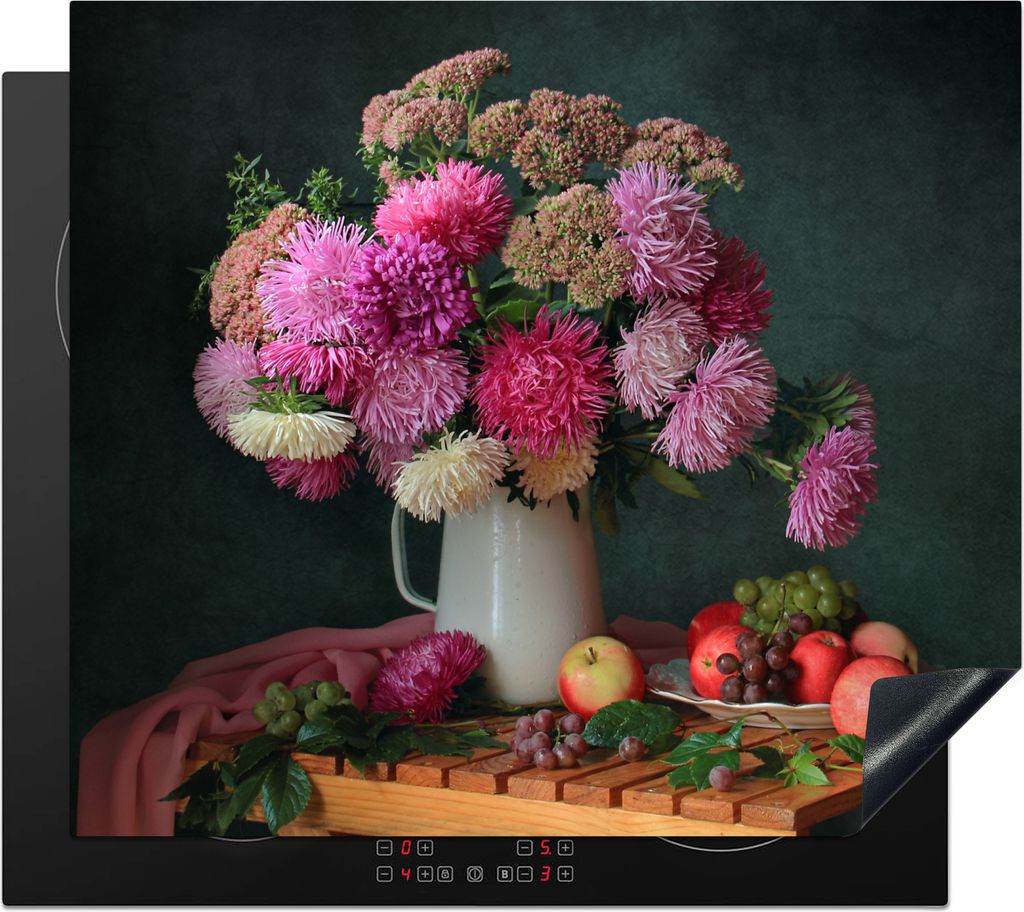 KitchenYeah Herdabdeckplatte Obst - Stillleben - Farben , 58x51cm, Küche Deko, Glaskeramikfeld Herdabdeckung, Abdeckplatte fùr Kochfeld