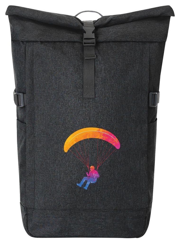 Huuraa Kurierrucksack Paragliding Gleitschirmfliegen 30-44 Liter Black Melange Fairtrade Rolltop Rucksack Geschenkidee