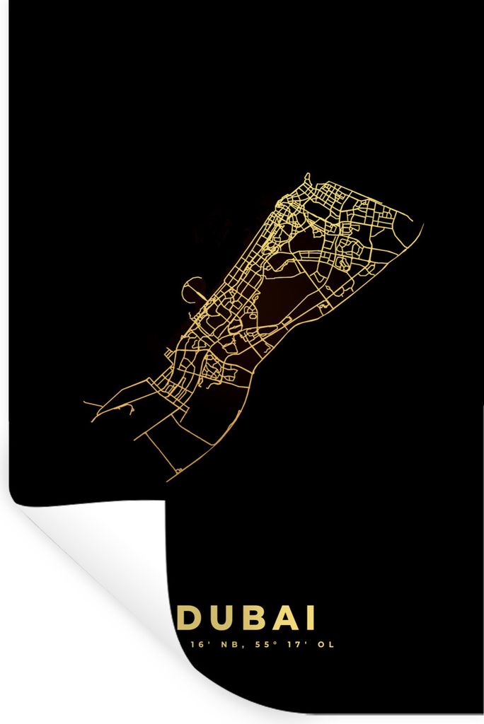 MuchoWow Wandtattoo Wandsticker Wandaufkleber Dubai - Stadtplan - Schwarz und Gold 20x30 cm Selbstklebend und Repositionierbar - Sticker - Dekorf...