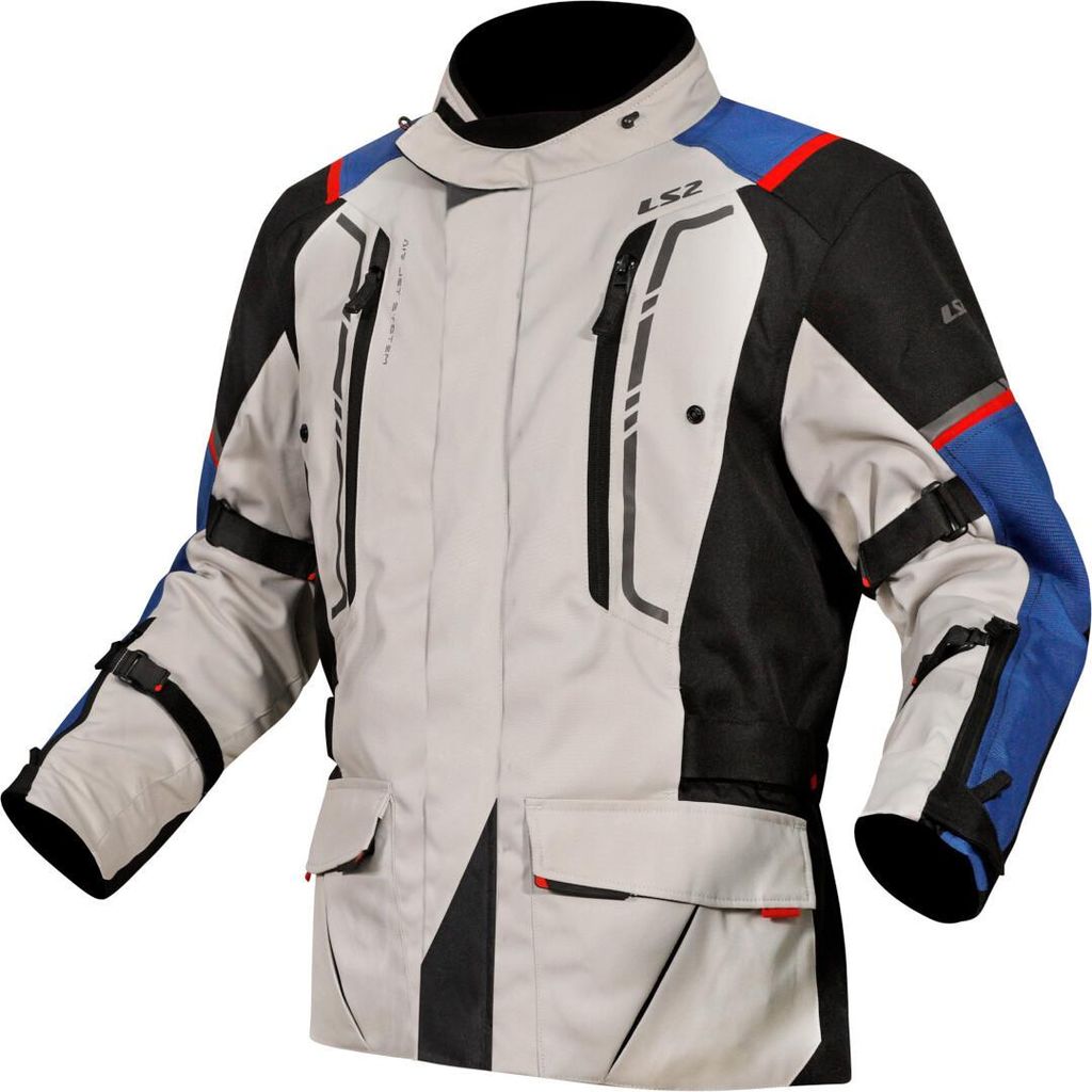 LS2 Narvik wasserdichte Motorrad Textiljacke, grau/blau/rot, 3XL