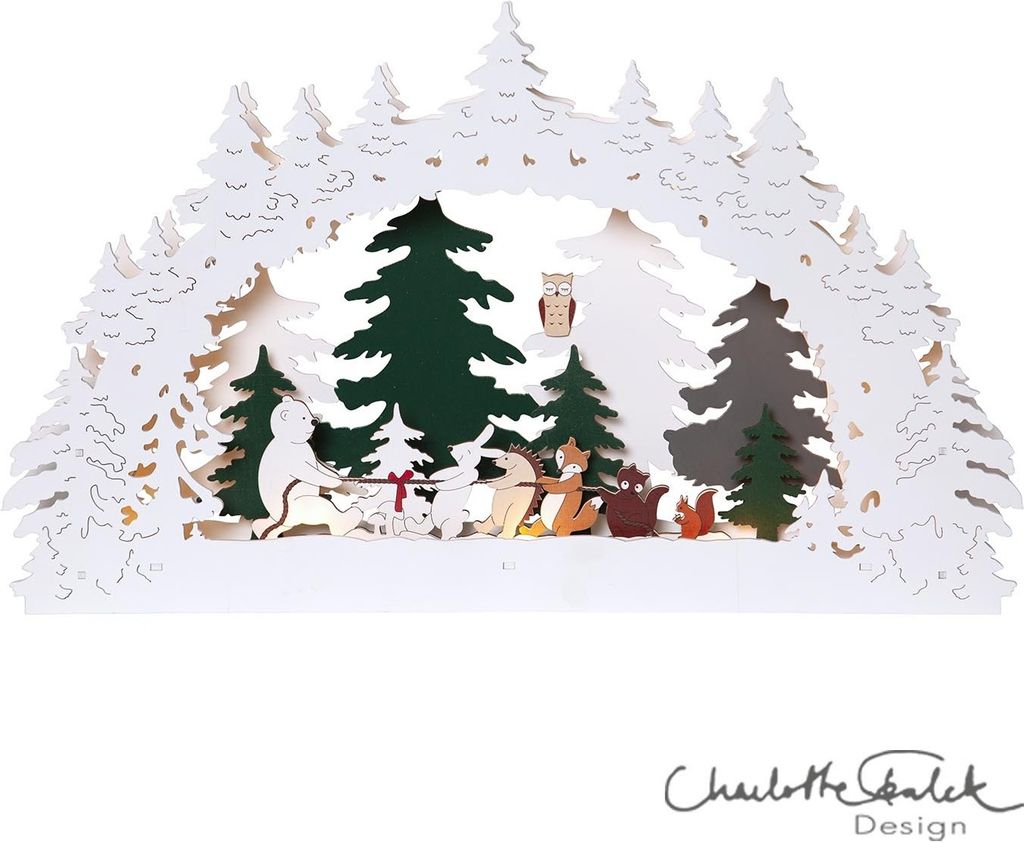 LED Schwibbogen ,Forest Friends', Batterie, Tiermotive, Holz