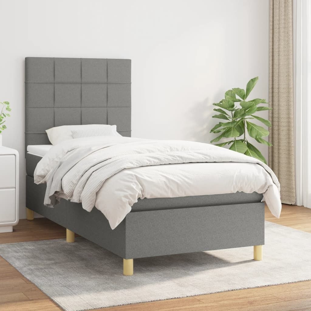 Boxspringbett mit Matratze Dunkelgrau 90x190 cm Stoff , Klassische Betten Design 2024