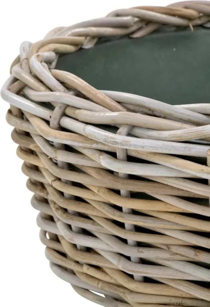 Corbeille gris antique en métal tressé - Panier de rangement vintage