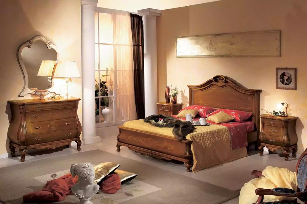 Schlafzimmer Kommode mit Spiegel Luxus klassische Möbel Set 2tlg Holz