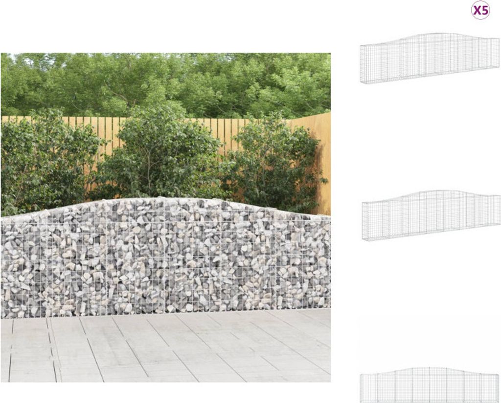 vidaXL Gabionen mit Hochbogen 5 Stk. 400x30x80/100cm Verzinktes Eisen - Blumentöpfe & Pflanzgefäße