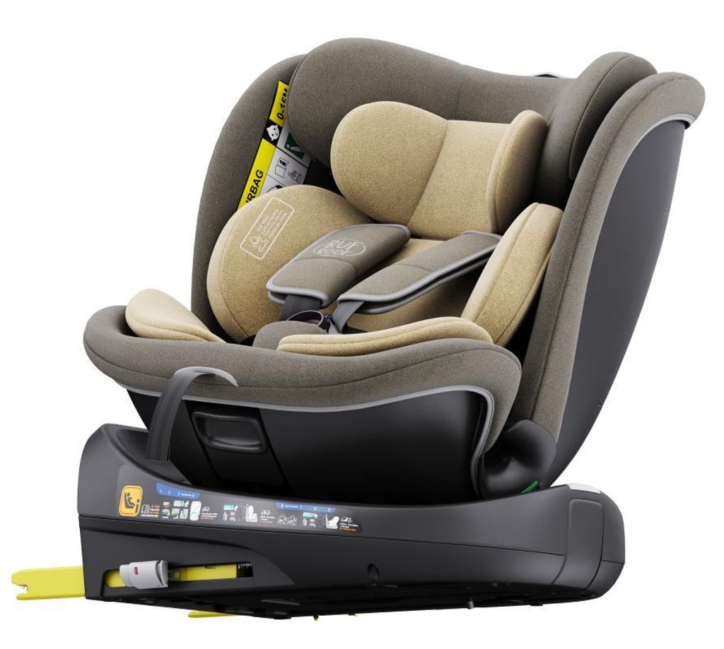 B.Joy LightBrown Kindersitz mit 360 Grad drehbarem Isofix-System-BUF BOOF 0, 36 kg 155 Grad Schlafposition