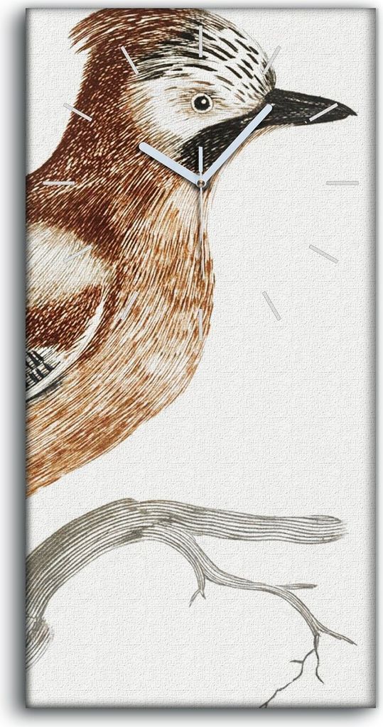 Wandbild Leinwand Bilder Wanduhr 30x60 Zeichnung Tier Vogel Zweig Kunst - weiße Hände