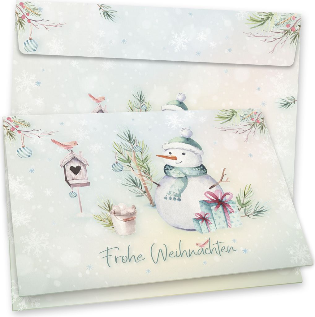 Flöckchen Weihnachtskarten 16er SET Klappkarten DIN A6 mit Umschlag nostalgisch vintage, Recycling