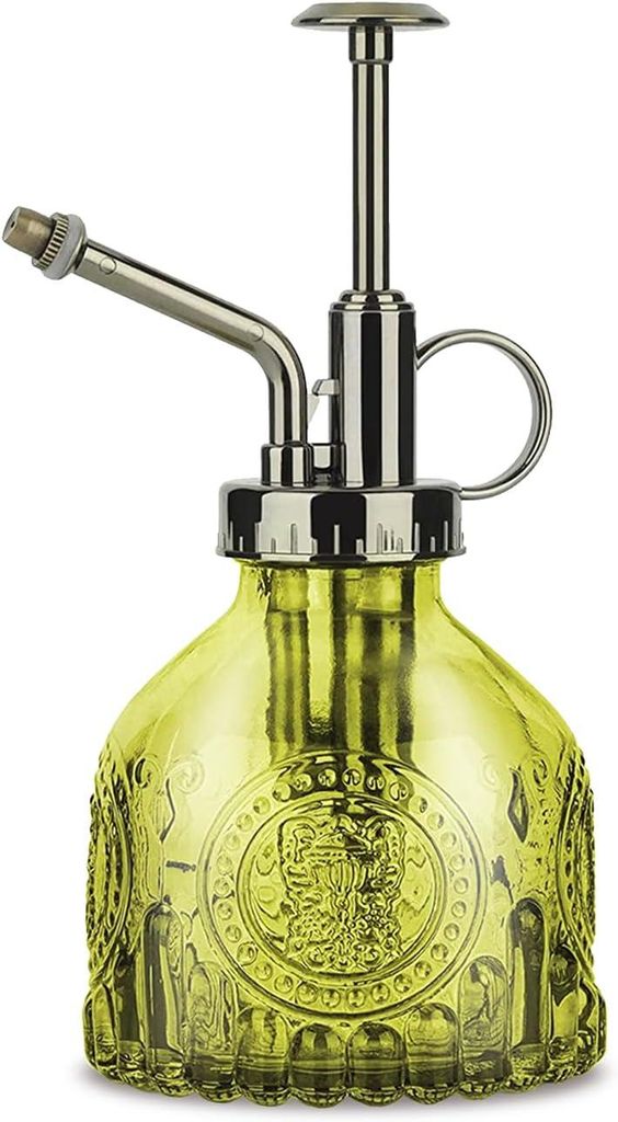 Glas-Pflanzensprüher, 200 ml, Retro-Stil mit Pumpe, Einhand-Sprühgerät/Spiegel für Gartenarbeit, Pflanzen, Garten, Reinigung, Alkohol-grün-bro...