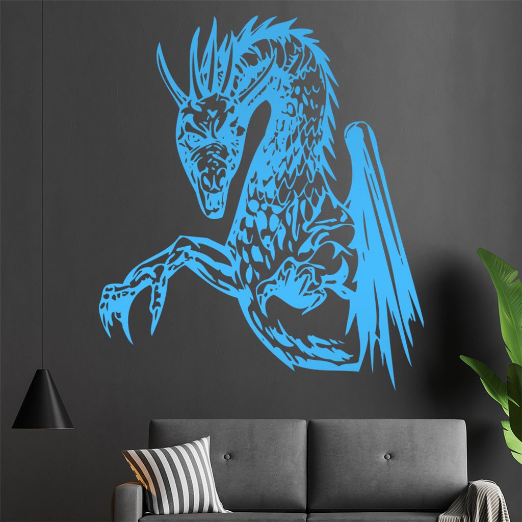Drachen Angriff Wandtattoo in 6 Größen - Wandaufkleber Wall Sticker - Dekoration, Küche, Wohnzimmer, Schlafzimmer, Badezimmer