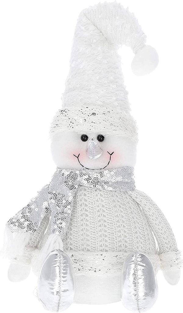 SPRINGOS Schneemann, sitzende Figur, 40 cm, Silberfarbe, Produktbild 