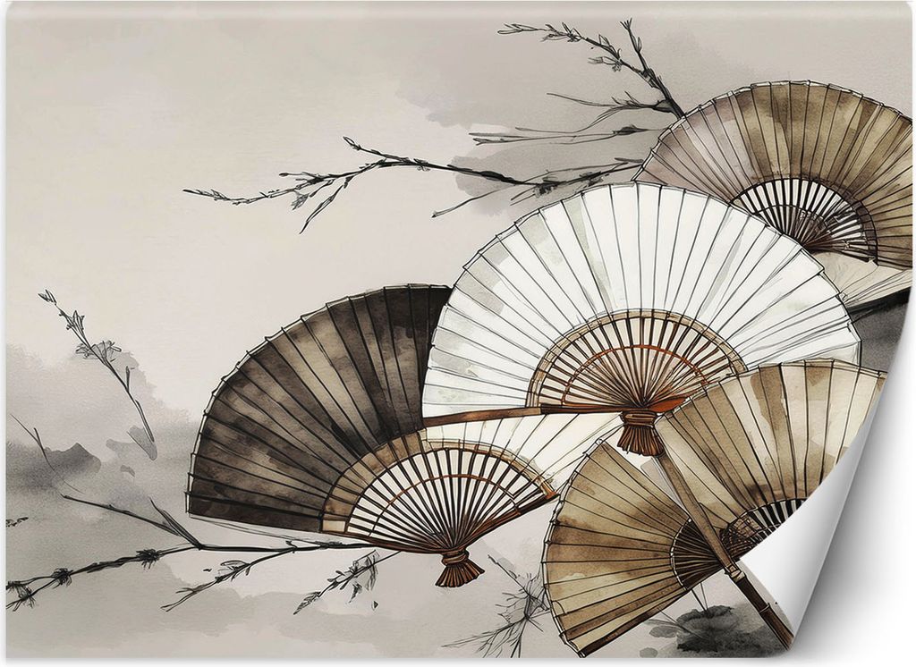 Vlies fototapete Japanische Fächer 150x105 cm Feeby Beige inkl. Kleber einfache Montage