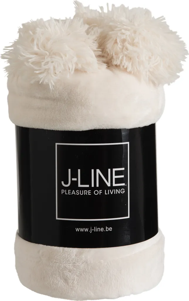 Jeté de Canapé Crème à Pompons J-Line - Couverture Douce en Polyester - 3