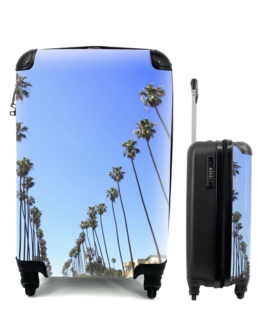 MuchoWow Koffer Handgepäck Trolley Rollkoffer Kleine Reisekoffer mit 4 Rollen - Die Reihen der hohen Palmen am Straßenrand - Cabin Size < 55x40...