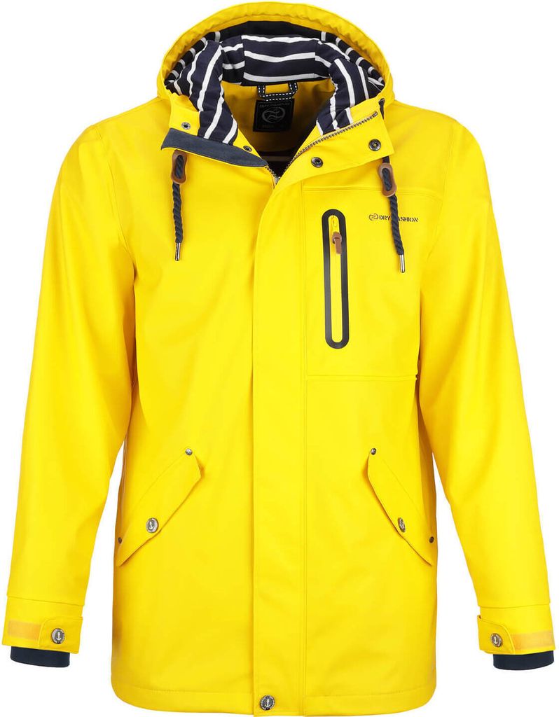 Dry Fashion Herren PolyurethanParka Lübeck - Regenjacke Herren Wasserdicht Winddicht Reißverschluss Outdoor Jacke Männer in Gelb Größe M