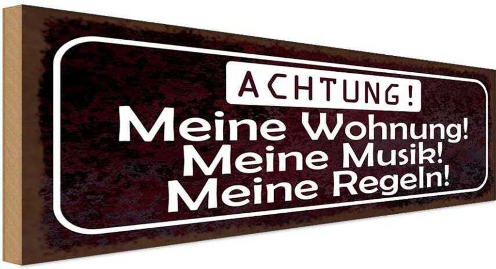 vianmo Holzschild 10x27 cm Meine Wohnung Musik Regeln Produktbild 