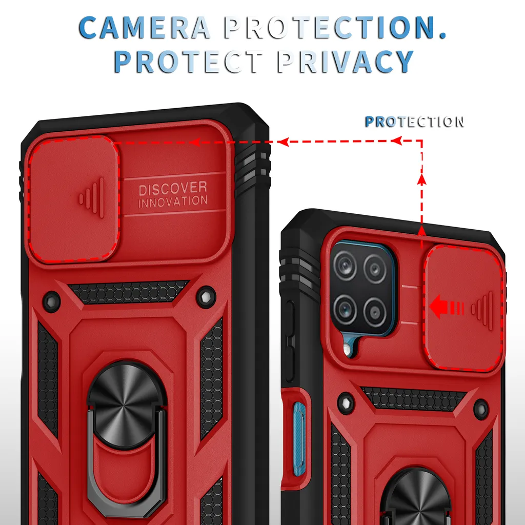 Cover Samsung A12 Ultra Resistente Rossa: Protezione Camera e Ring Stand - 2
