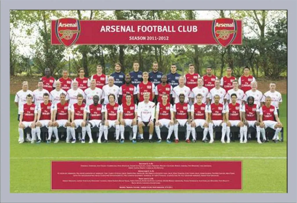 Calcio - Poster - Arsenal London - Squadra 11/12 + cornice rimovibile, Shinsuke® Maxi MDF argento, disco acrilico