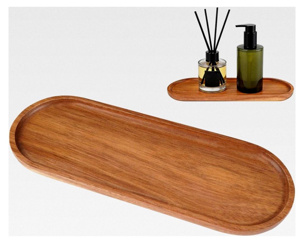 Ovales Tablett aus Holz 29 × 10,5 × 1,6 cm, Deko-Tablett für Badezimmerkosmetik, Serviertablett für die Küche, kleines Holztablett für Desser...