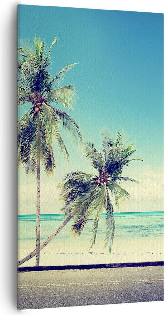 Bild auf Leinwand - Leinwandbild - Auto Surfbrett Strand Ozean - 65x120cm - Wand Bild - Wanddeko - Leinwanddruck - Bilder - Kunstdruck - Wanddekora...