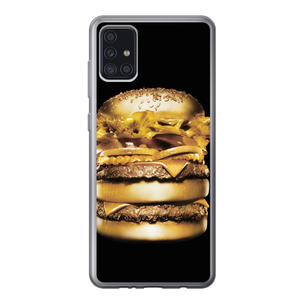 MuchoWow Handyhülle Schutzhülle Hülle für Samsung Galaxy A52 5G Goldener Hamburger auf schwarzem Hintergrund. Silikon Softcase Handy Hülle -...